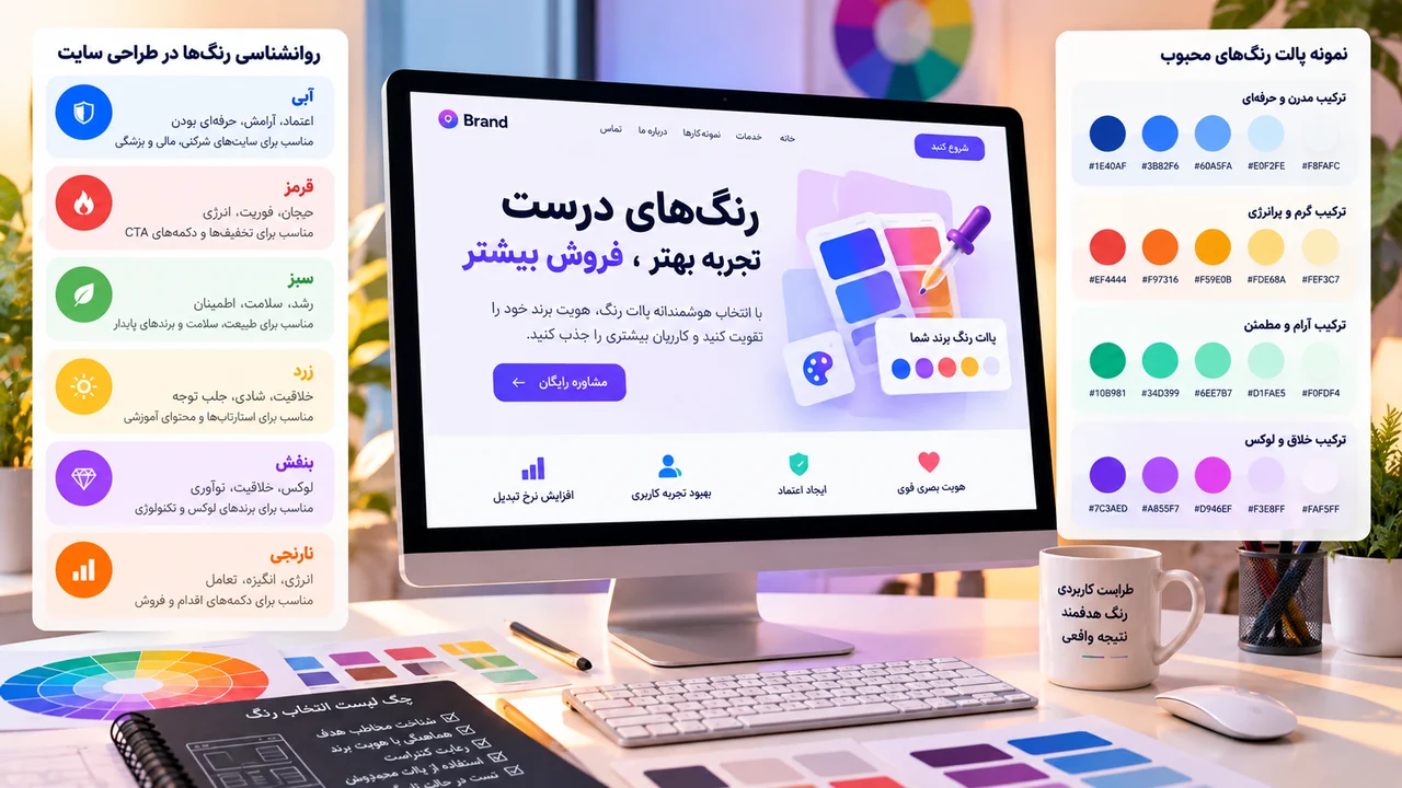 پالت رنگ حرفه ای برای طراحی سایت و نمونه کد رنگ